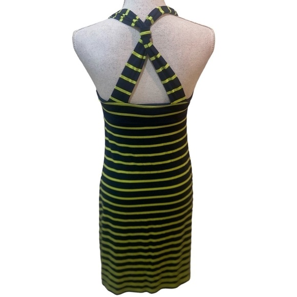 Dakini halter twisted striped athletic dress bralette navy & chartreuse small - Picture 9 of 11